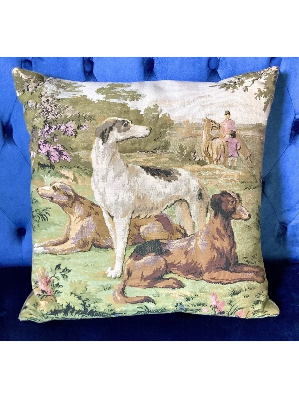 French Country Hunting Dog Greyhound Tapestry Pillow 17 by 17 Inch